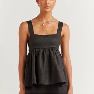 NWT DISSH Brisa Black Linen Babydoll Top, Size 6 US (Size 10 AUS)